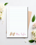 4x6 Notepad with  lines, personalized with name and graphic showcasing interpreting hands. 